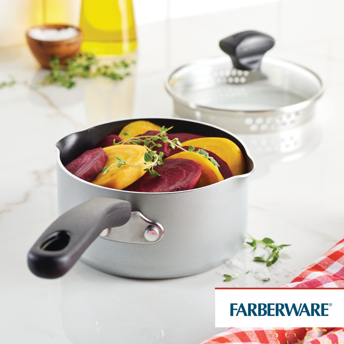 Cookstart Aluminum DiamondMax Nonstick Straining Saucepan