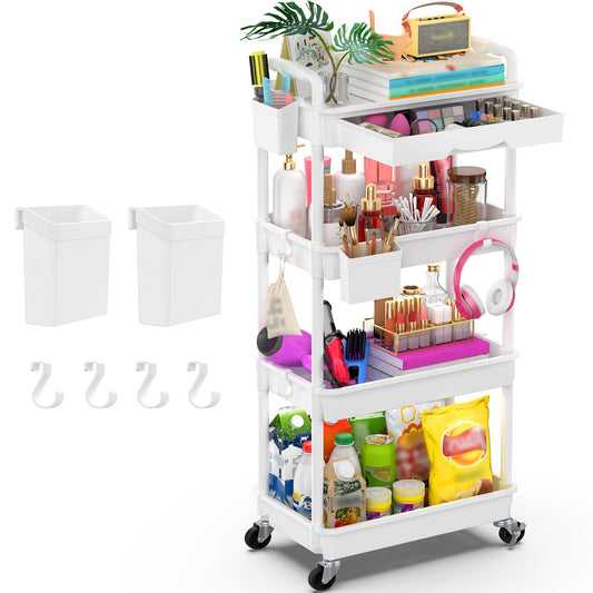 4 Tier Rolling Utility Cart Organizer with Removable Drawer