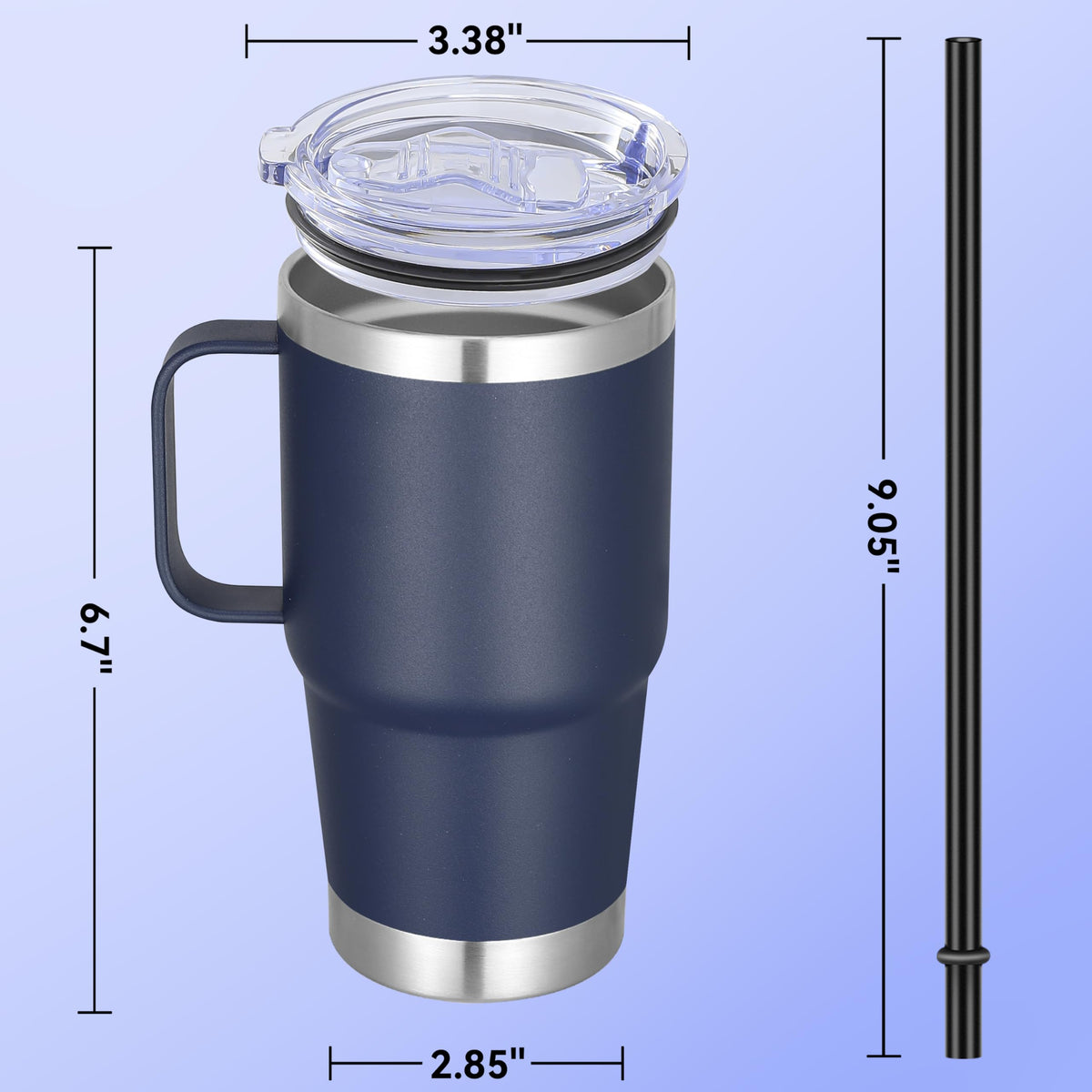 20 oz Stainless Steel Tumbler with Handle Metal Insulated Coffee Travel Mug with Handle Double Wall Tumbler Cup with Lid and Straw
