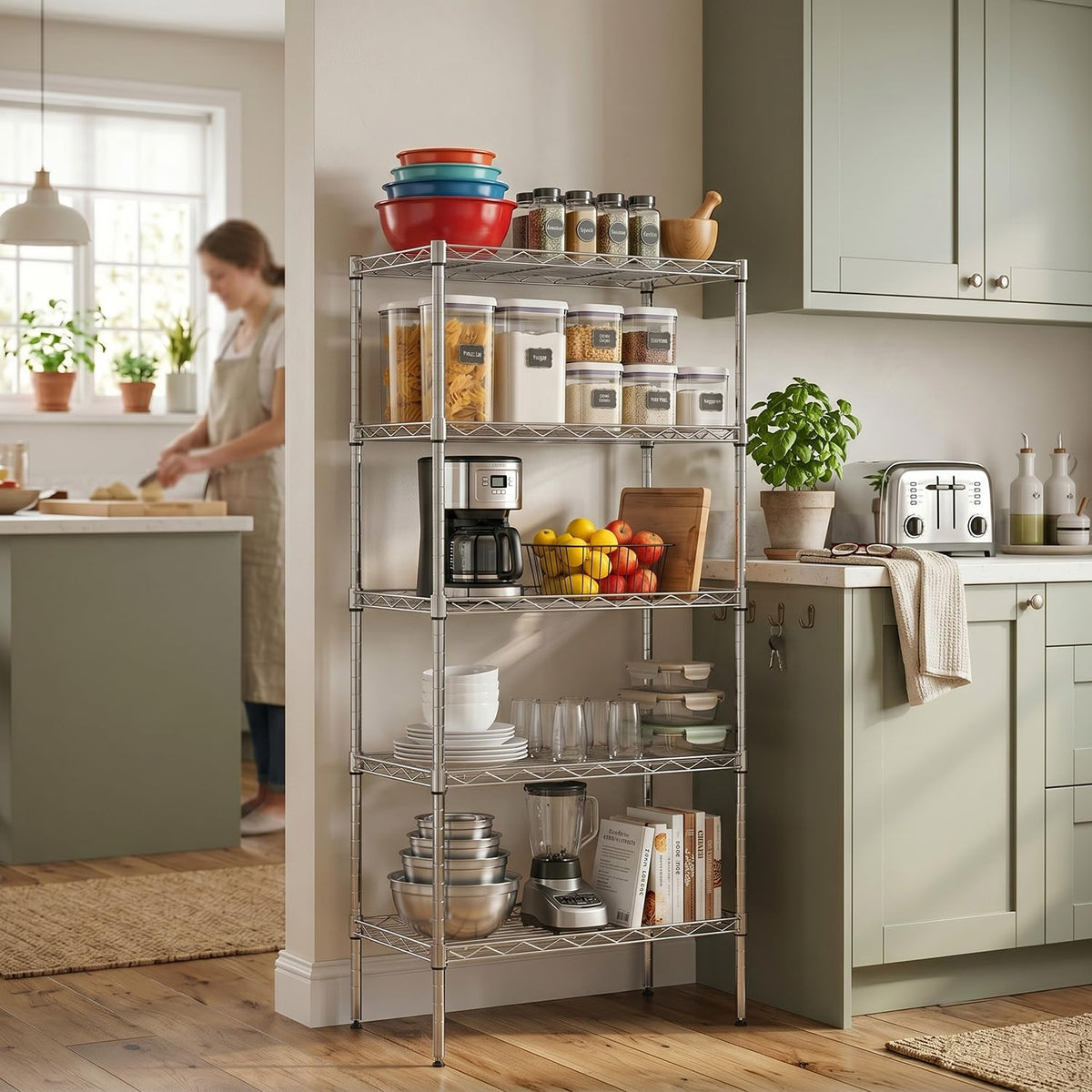 5 Tier 22L x 12W x 48H Pantry Shelves Adjustable Metal Shelves NSF Storage Rack Shelving Units for Kitchen Garage Small Places Commercial