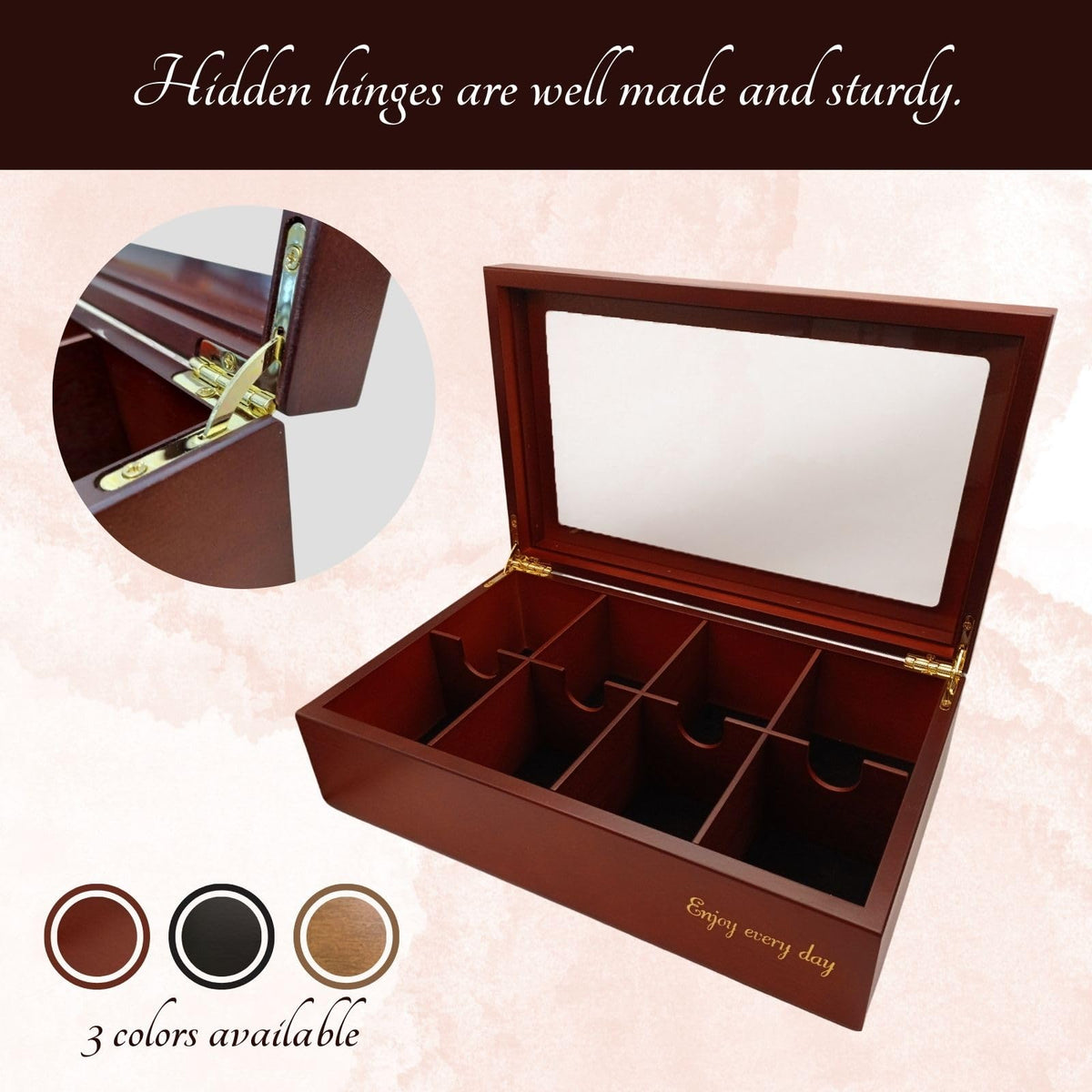 BJOYFUL&LOVED Wooden Tea Box with Glass Lid