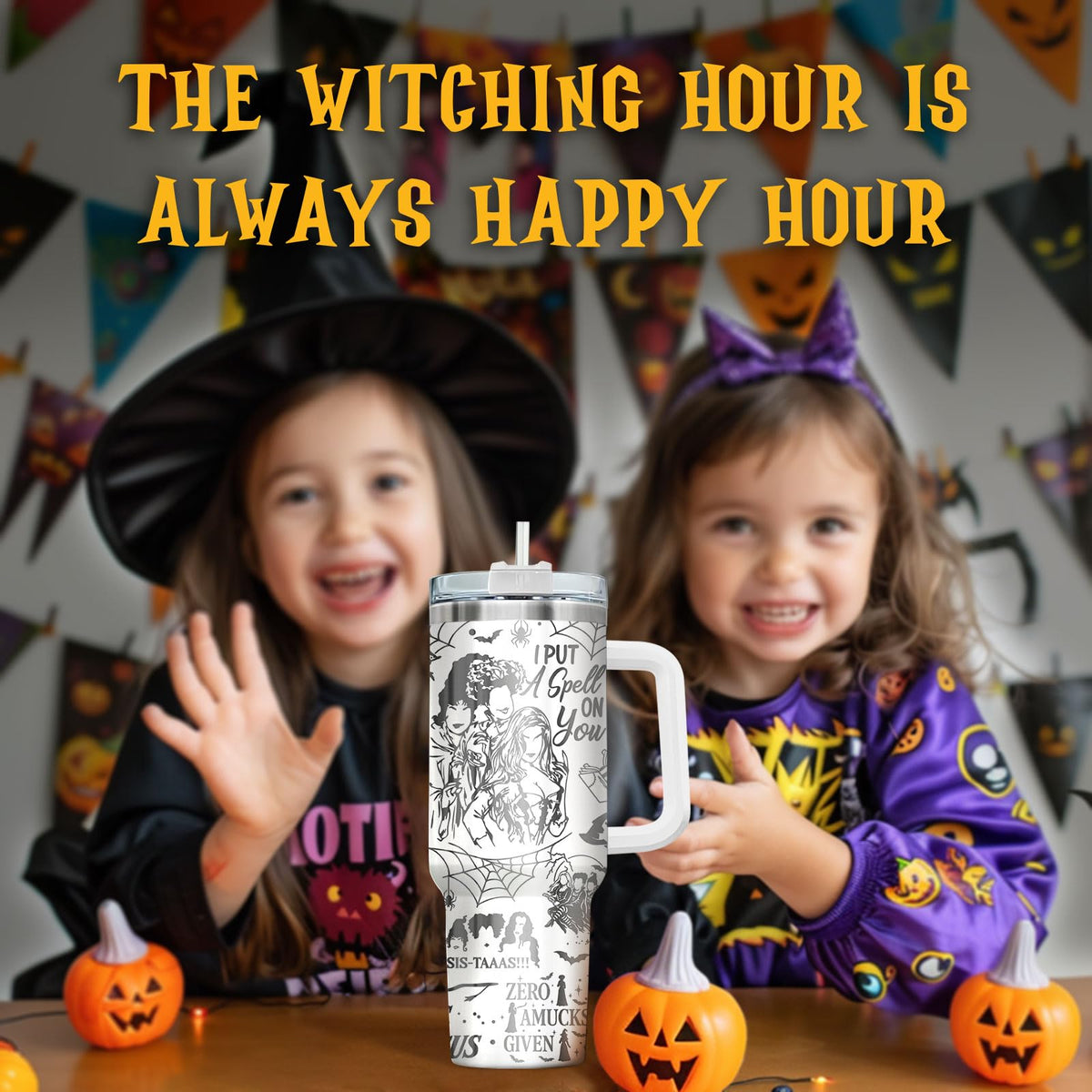 Hocus Witch Sisters Funny 40 oz Tumbler with Handle