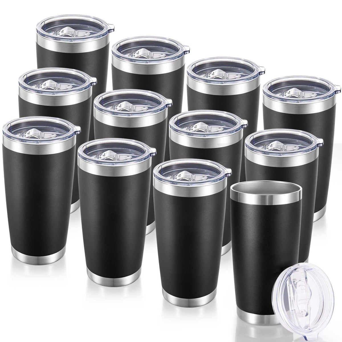 20 oz Tumblers Bulk Stainless Steel Tumbler with Lid Double Wall Vacuum Insulated Coffee Mug 20oz Powder Coated Cup for Hot and Cold Drinks (12 Count)