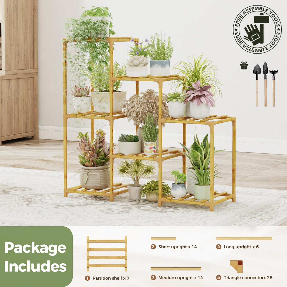 Bamboo Plant Stand Indoor Boho Plant Shelf Tiered Plant Rack (7 Count)