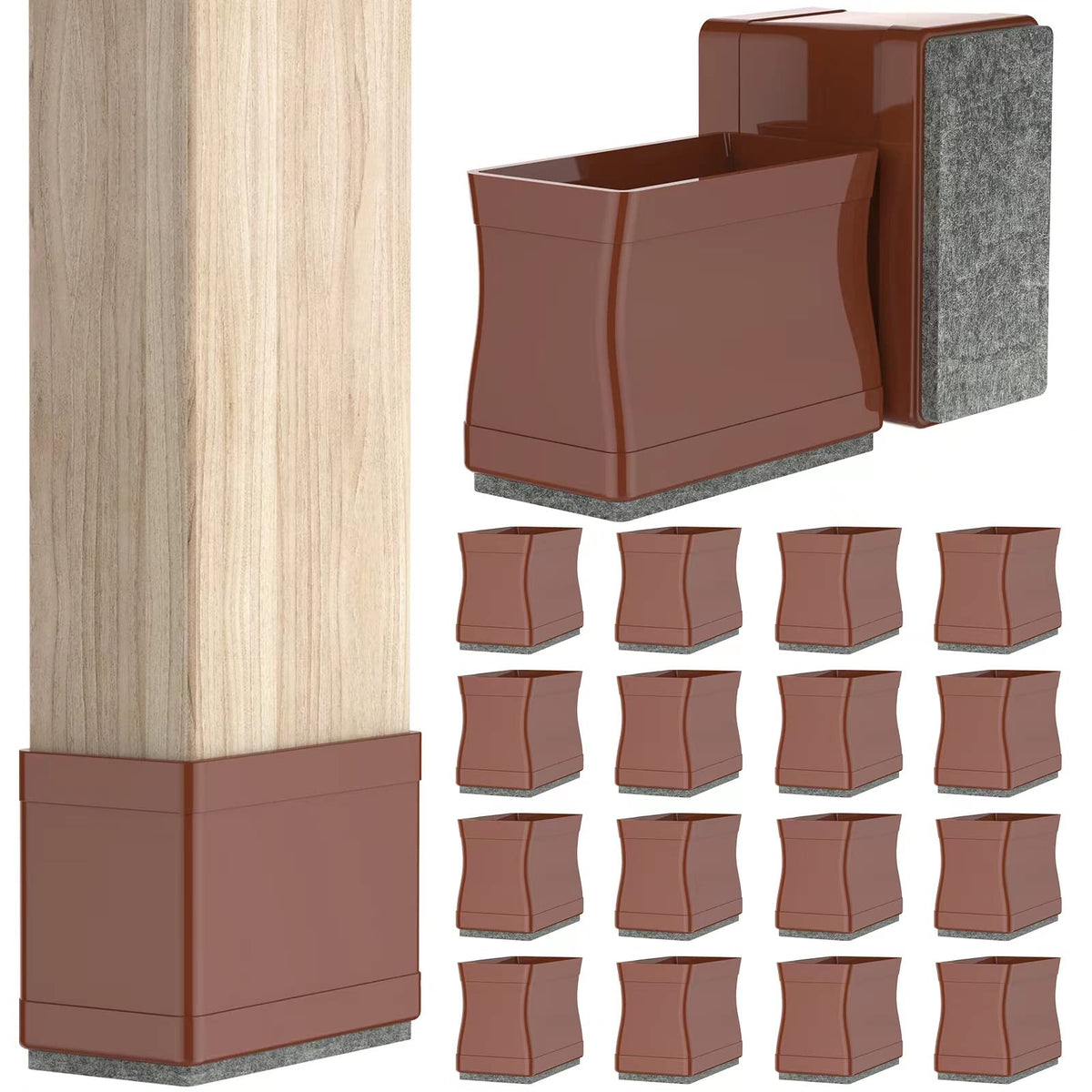 3/4" x 1 1/2" Rectangle Chair Leg Floor Protectors for Hardwood Floors Silicone Covers to Protect Wood Tile Floors Felt Pads Furniture Leg Caps Reduce Noise. Easy to Move.16 PCS Brown. (16 Count)
