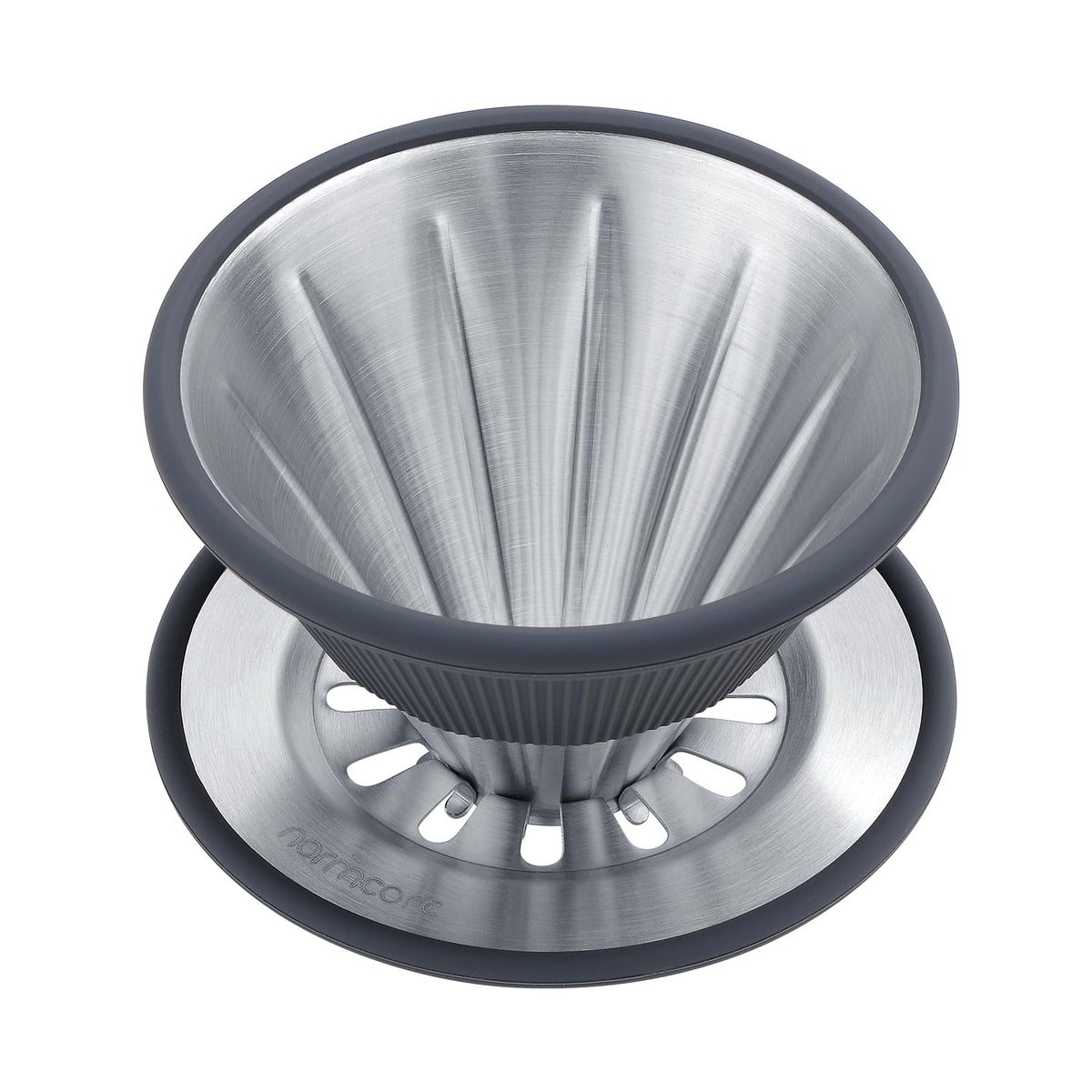 2-in-1 Pour Over Filter Dripper, Single Cup Travel Coffee Dripper, Reusable Metal Filter Brewer for Cone or Flat Paper Filters, 304 Stainless Steel, Silver