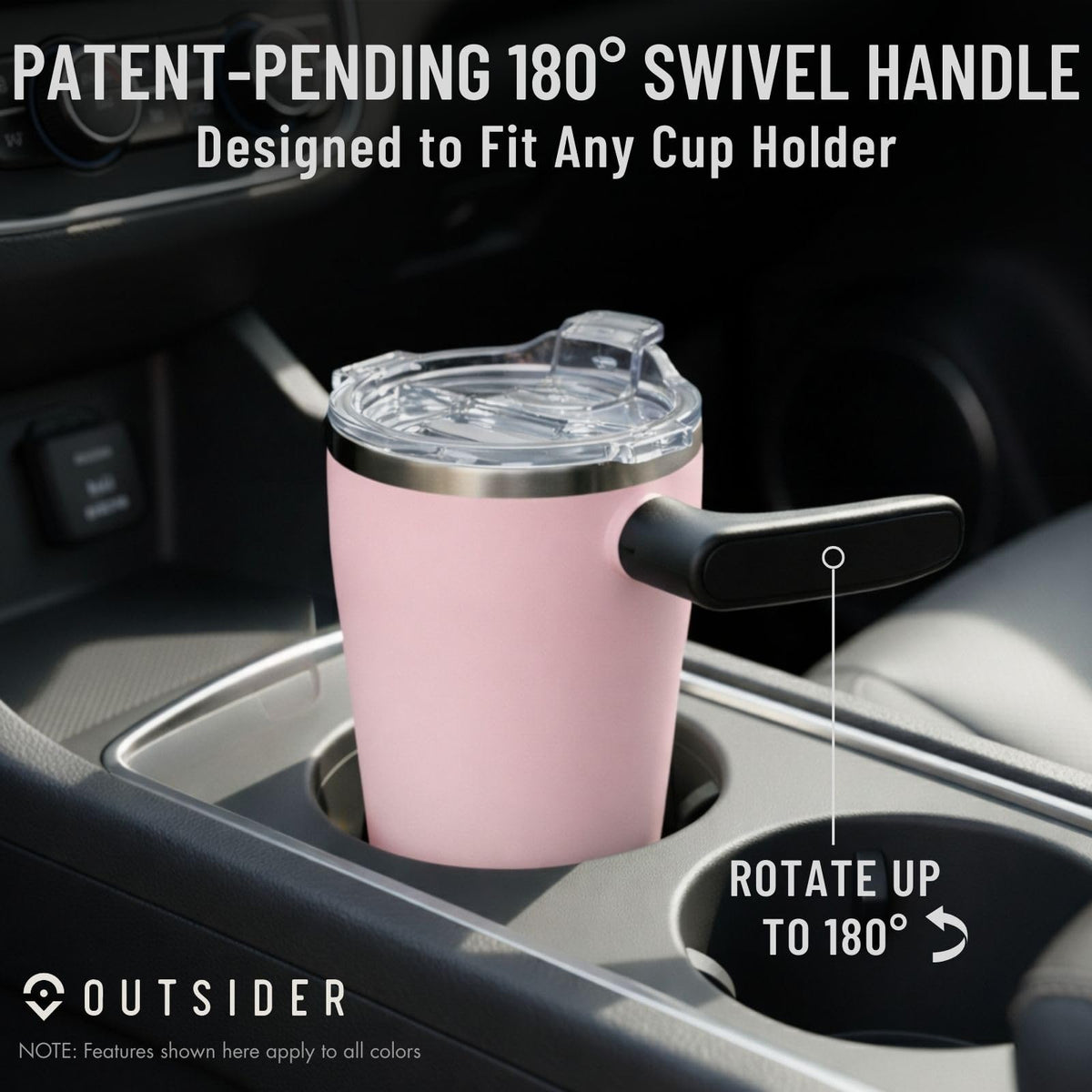 The AM 17 oz Stainless Steel Vacuum Insulated Coffee Mug with 180° Rotating Swivel Handle and Lockable Spill Proof Lid