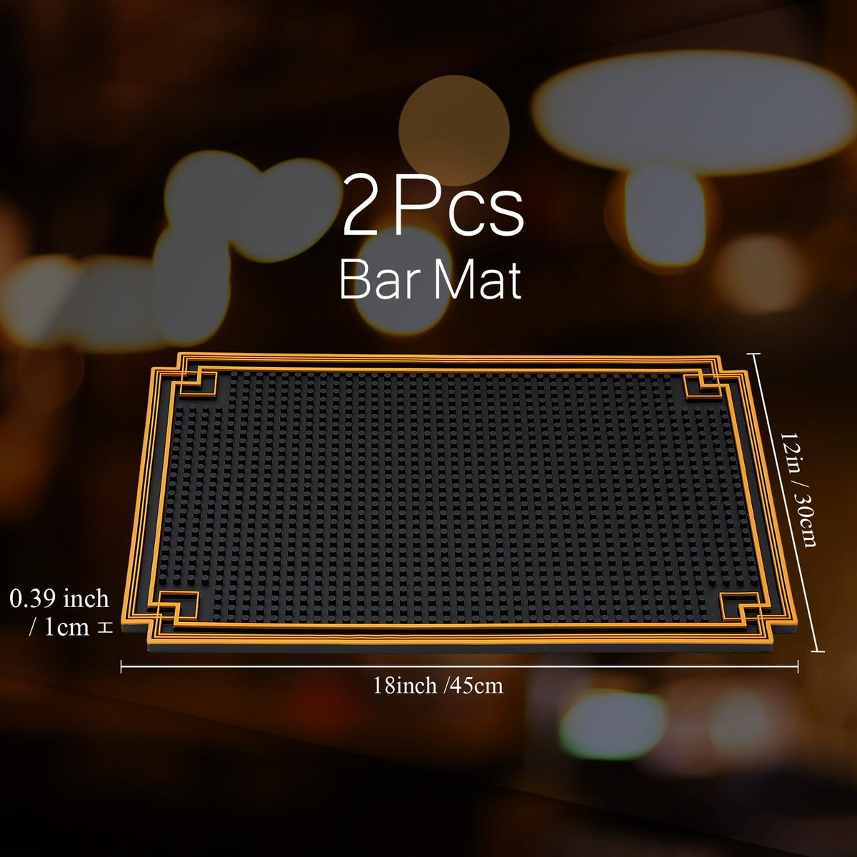 2 Pcs 18 x 12 Inch Bar Mat Non Slip Rubber Mat with Gold Border Durable Stylish Spill Cocktail Service Coffee Mats for Restaurants Barbershop Clippers Bartending (2 Count)