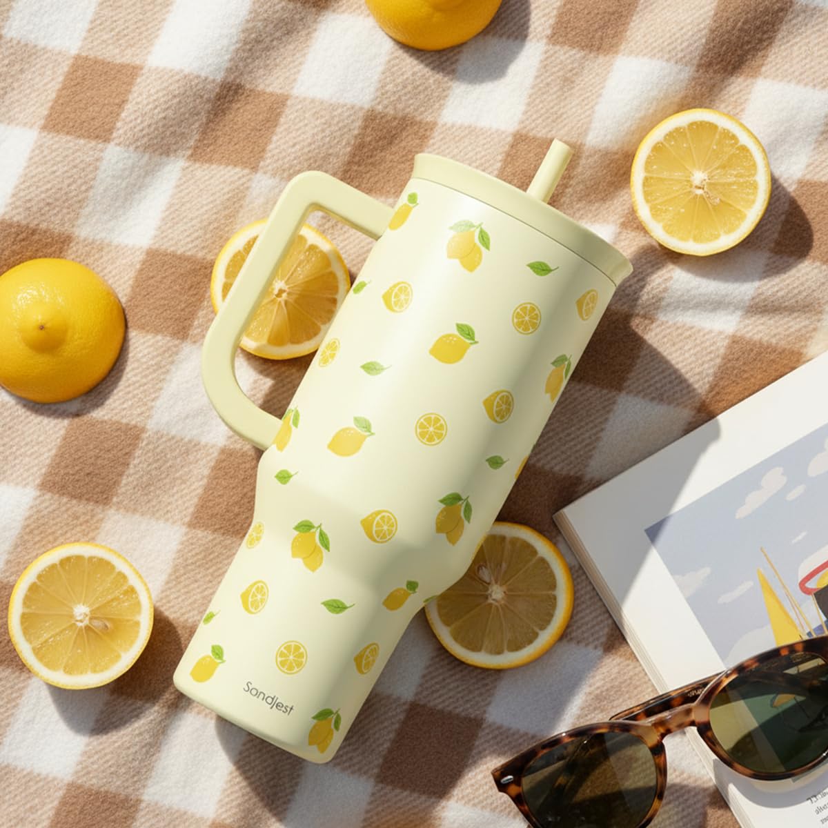 Lemon 40oz Tumbler with Handle and Straw