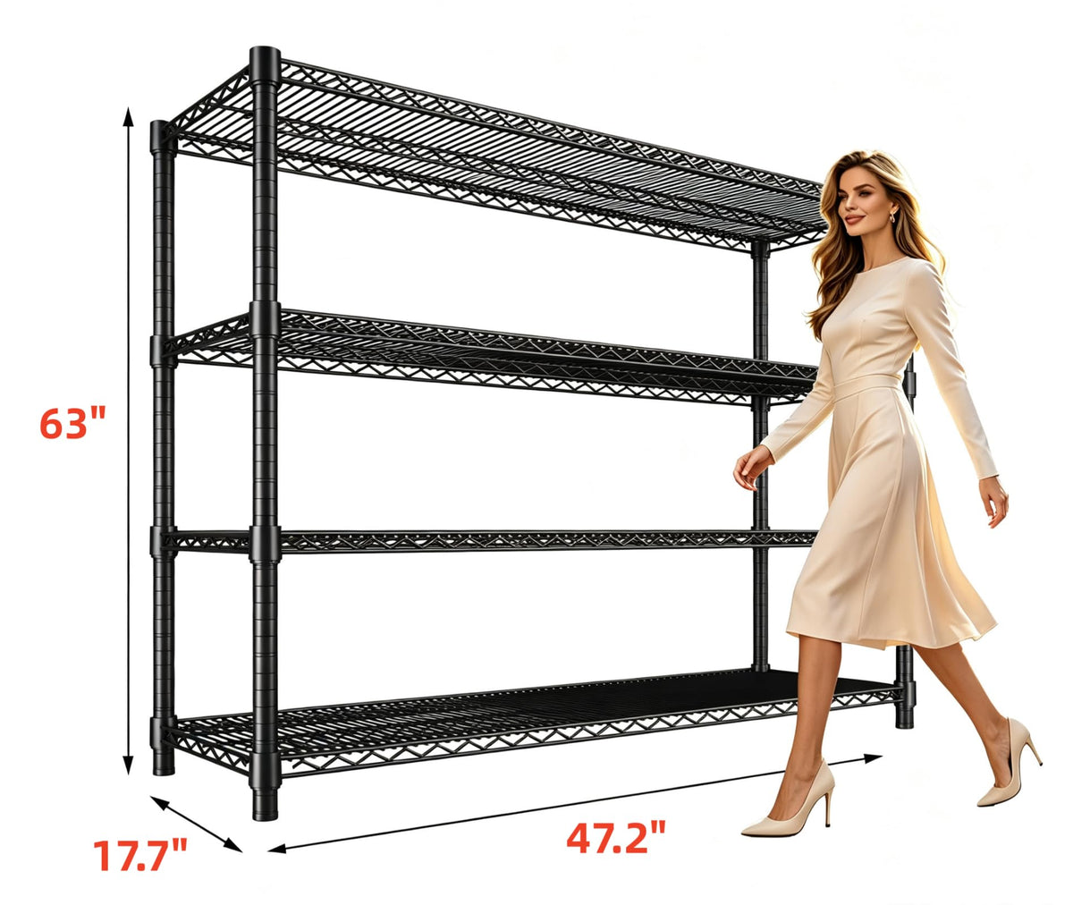 4 Tier Wire Shelving 2560LBS Heavy Duty Storage Shelves Garage Rack