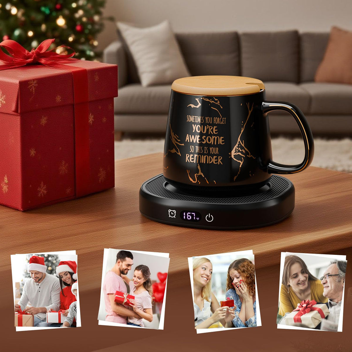 Coffee Mug Warmer with You are Awesome Mug Set Electric Cup Warmer for Desk