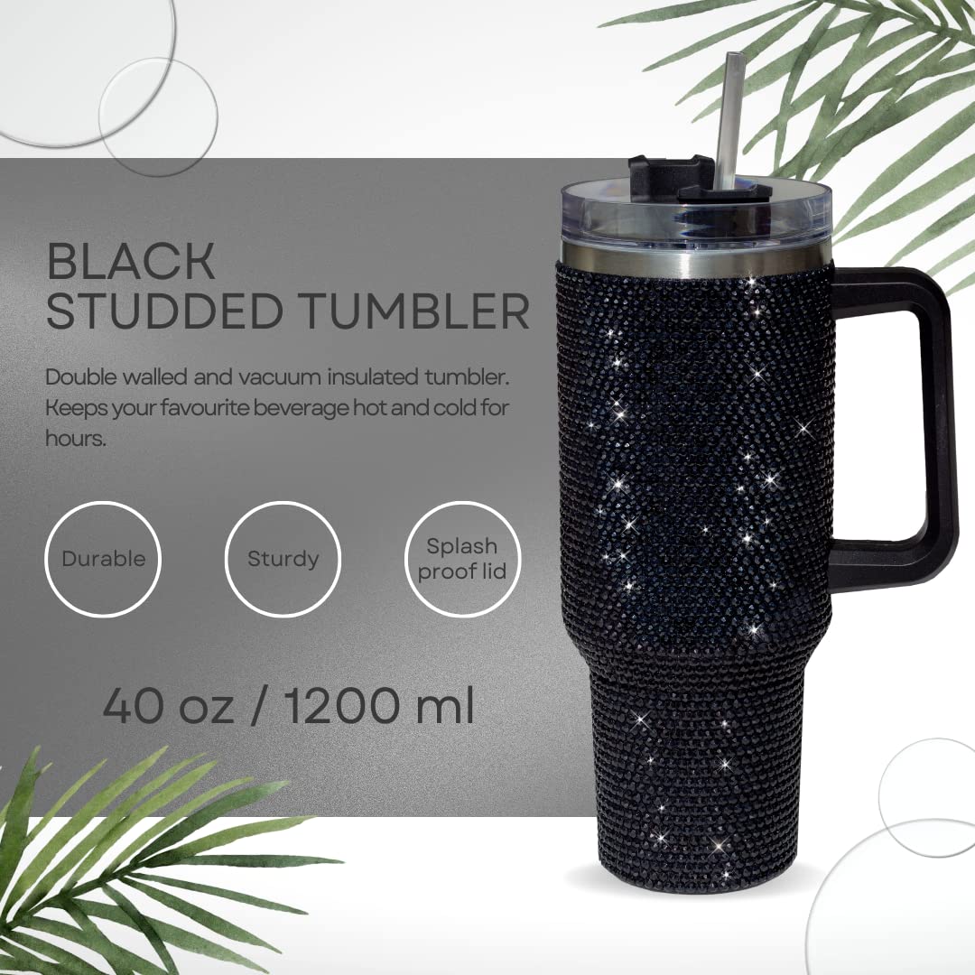 40 Oz Rhinestone Tumbler with Handle and Flip Straw