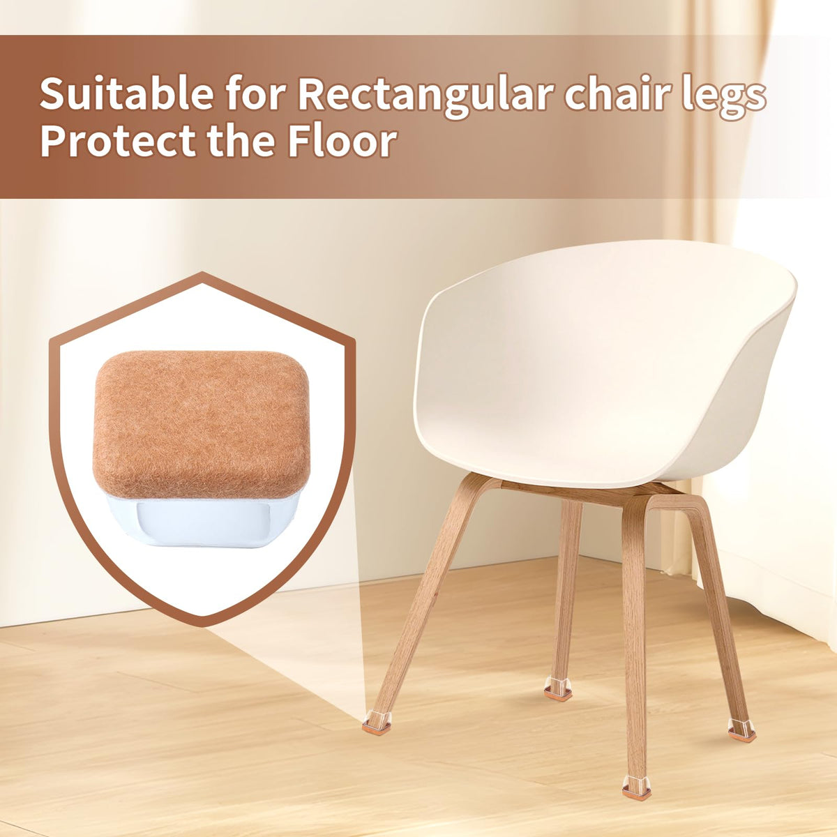 Rectangle Chair Leg Floor Protectors Caps for Hardwood Floors (24 Count)