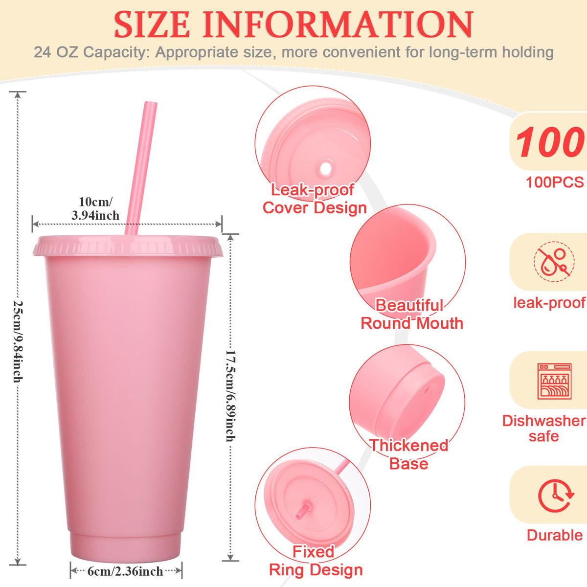 100 Pack Plastic Cups with Lids Straws (100 Count)