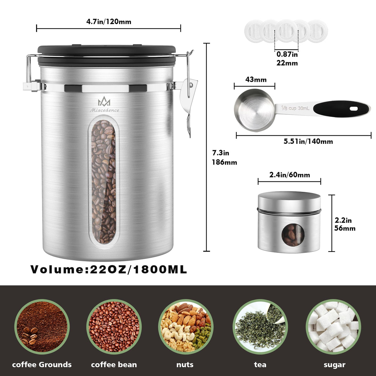 Coffee canister for ground coffee with Transparent Window
