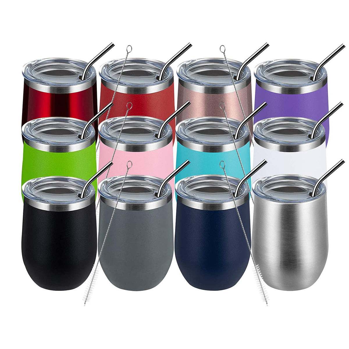 12oz Wine Tumbler Mix Color 12 Pack Bulk Gifts for Women (12 Count)