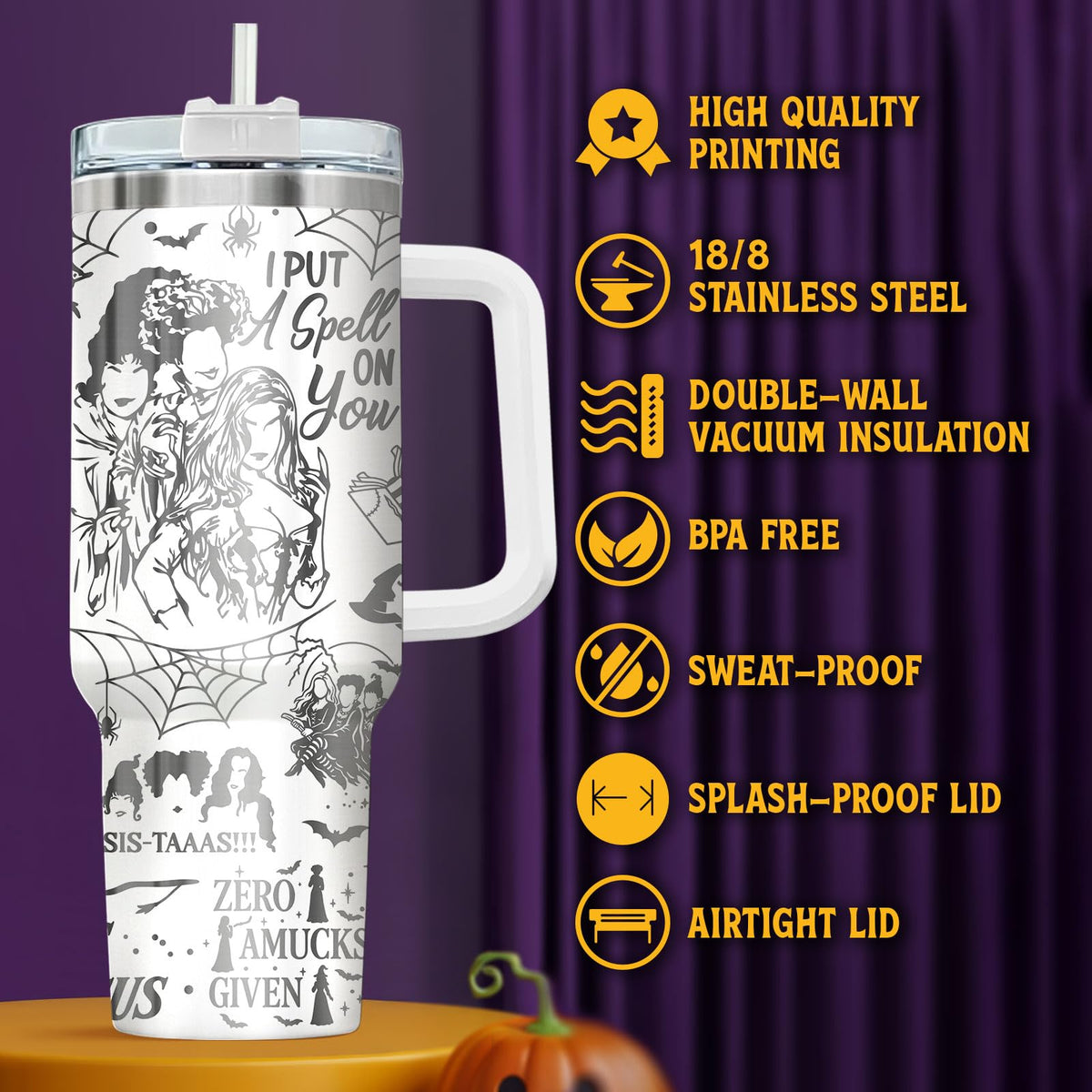 Hocus Witch Sisters Funny 40 oz Tumbler with Handle