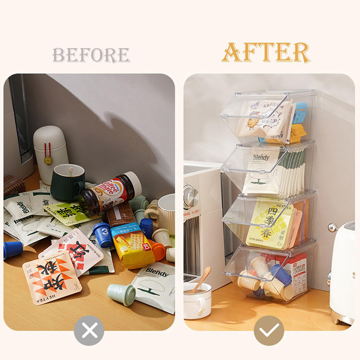 Front Opening Stackable Tea Bag Organizer (4 Count)