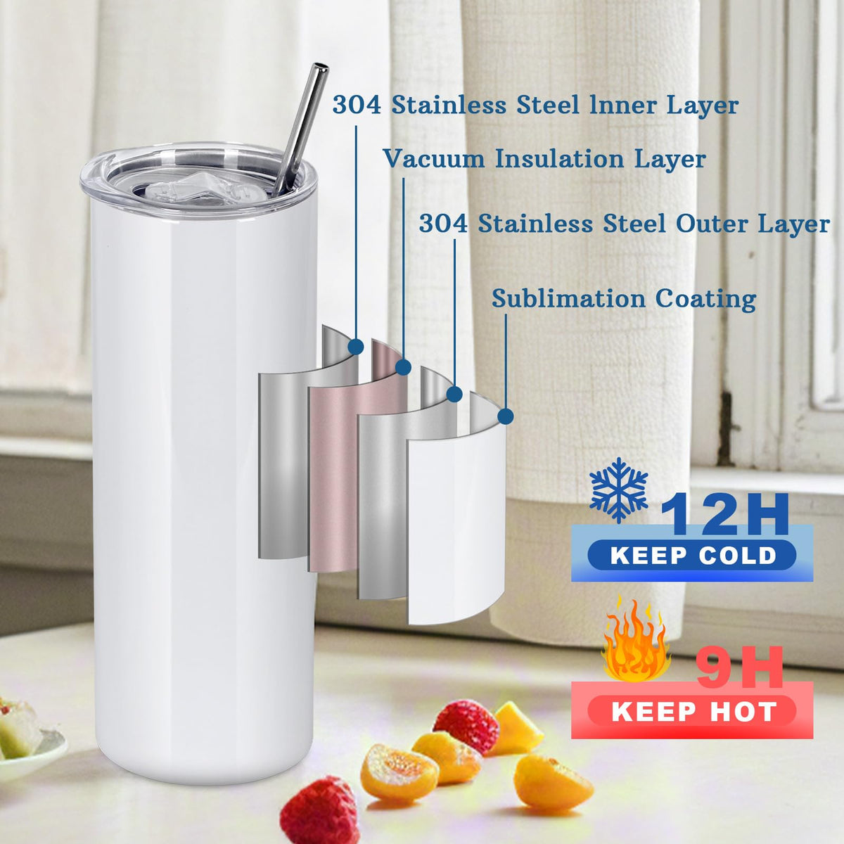 12 Pack 20 OZ Sublimation Tumblers Bulk (12 Count)