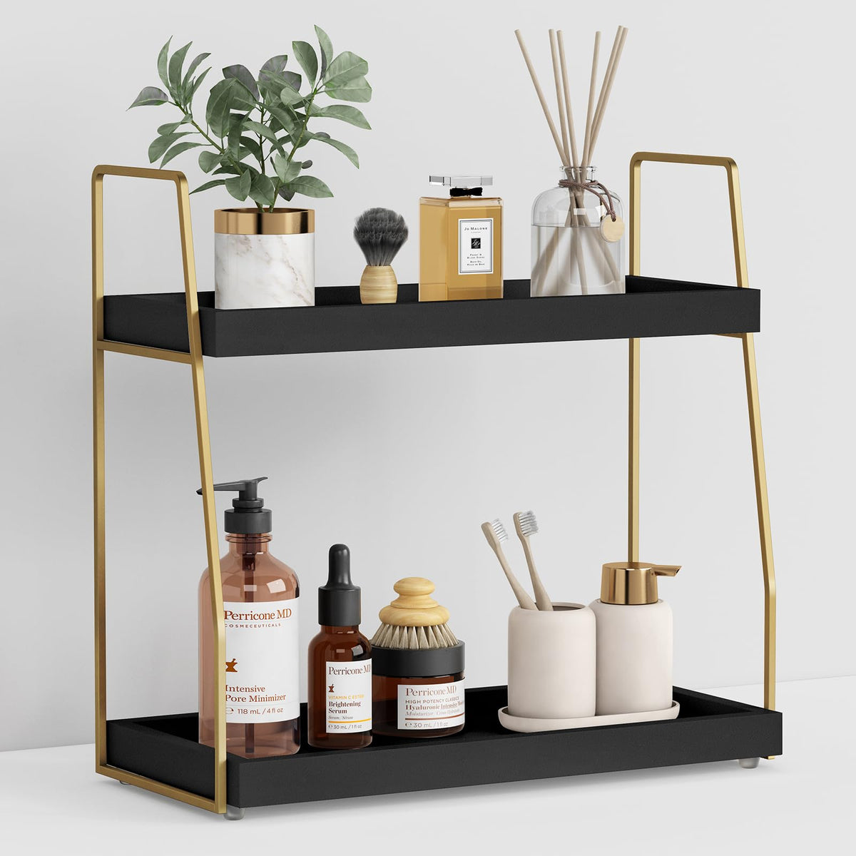 Black and Gold Bathroom Organizer Countertop