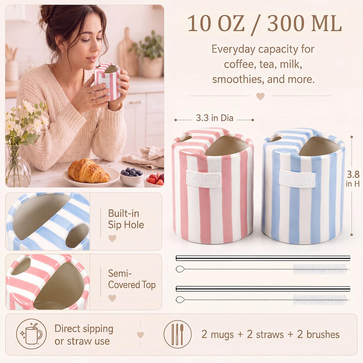 2 Pack Ceramic Mug with Sip Hole (2 Count)
