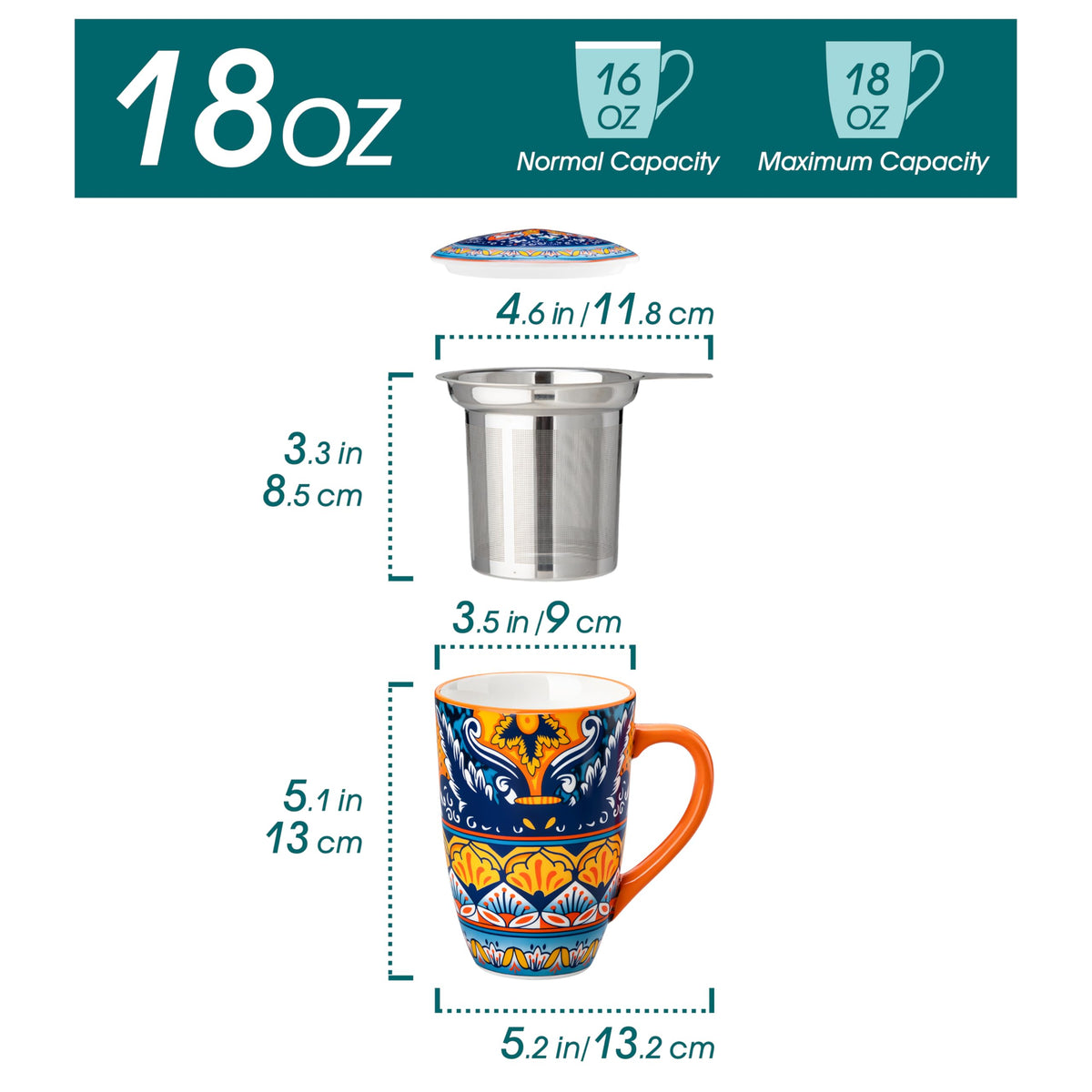 18 Oz Tea Infuser Mug with Lid
