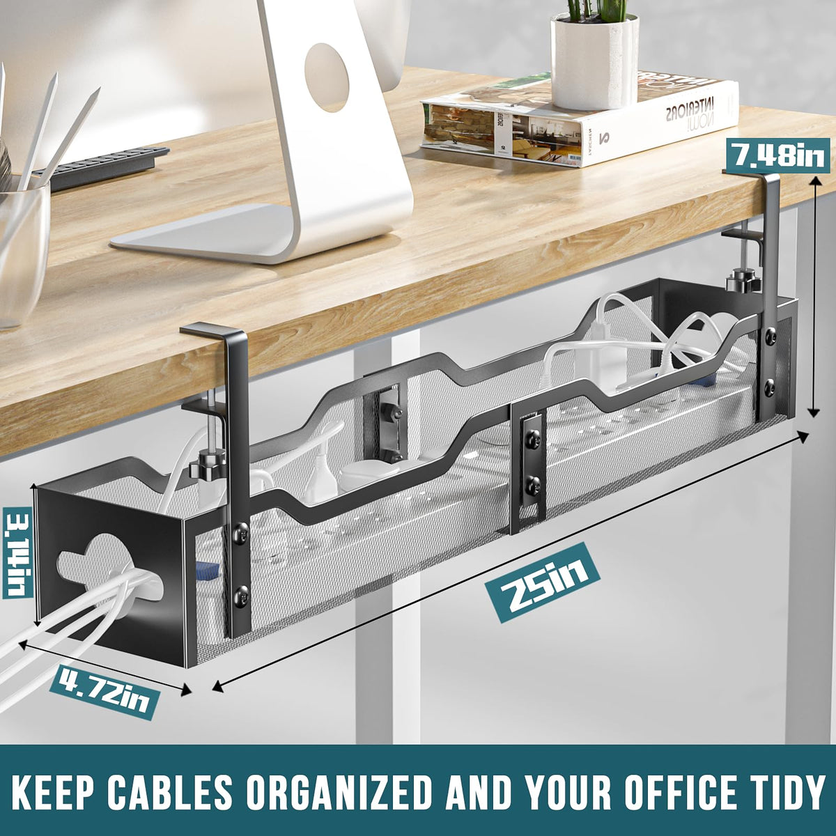 Under Desk Cable Management Tray Black