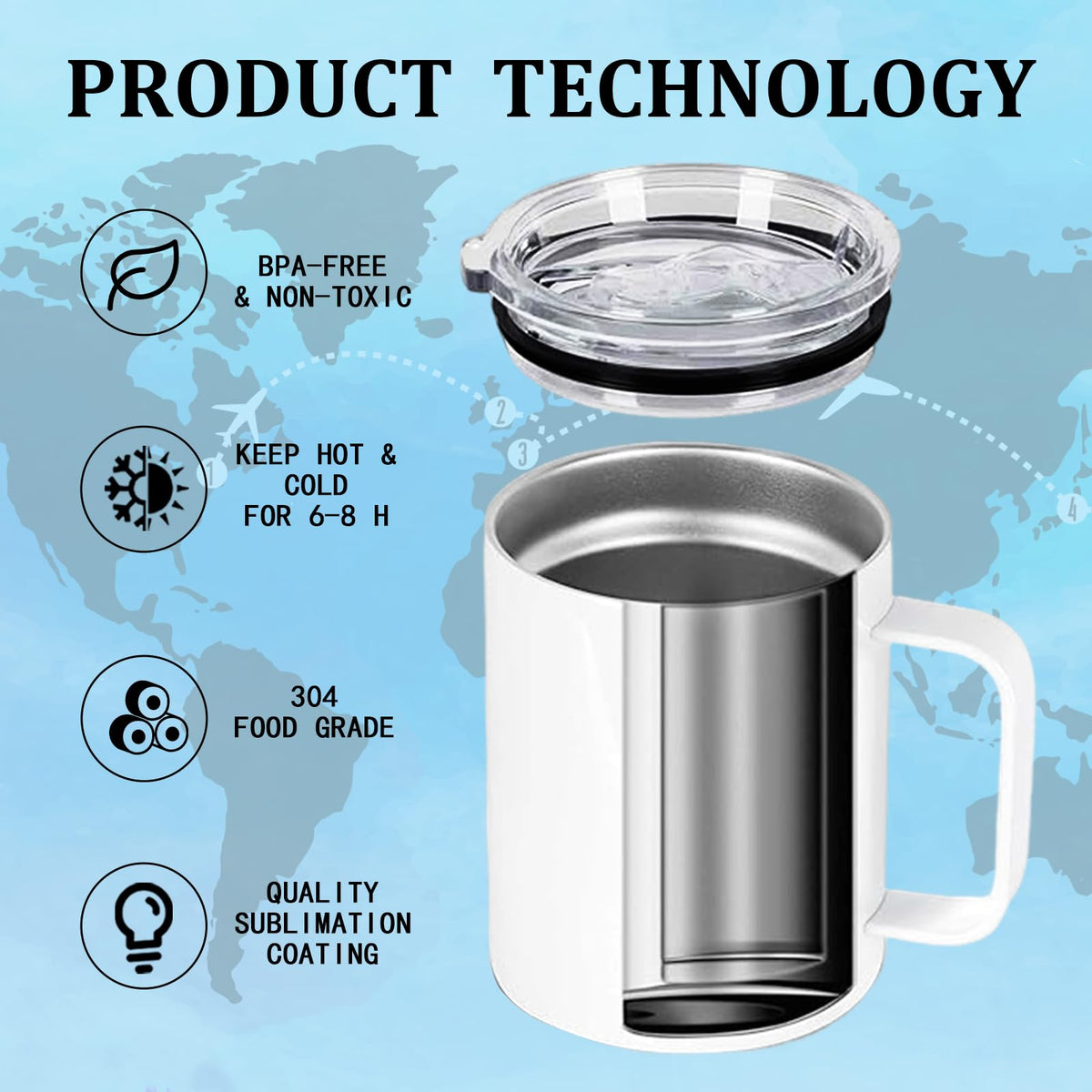 25 Pack 12 oz Sublimation Mugs with Handle and Lid Straw (25 Count)