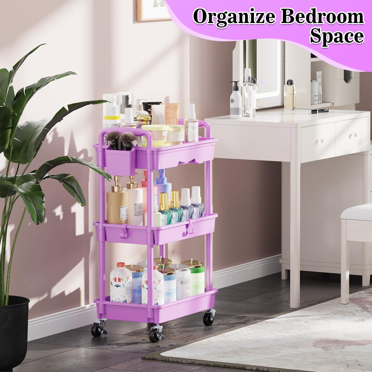 3 Tier Rolling Cart with Drawer