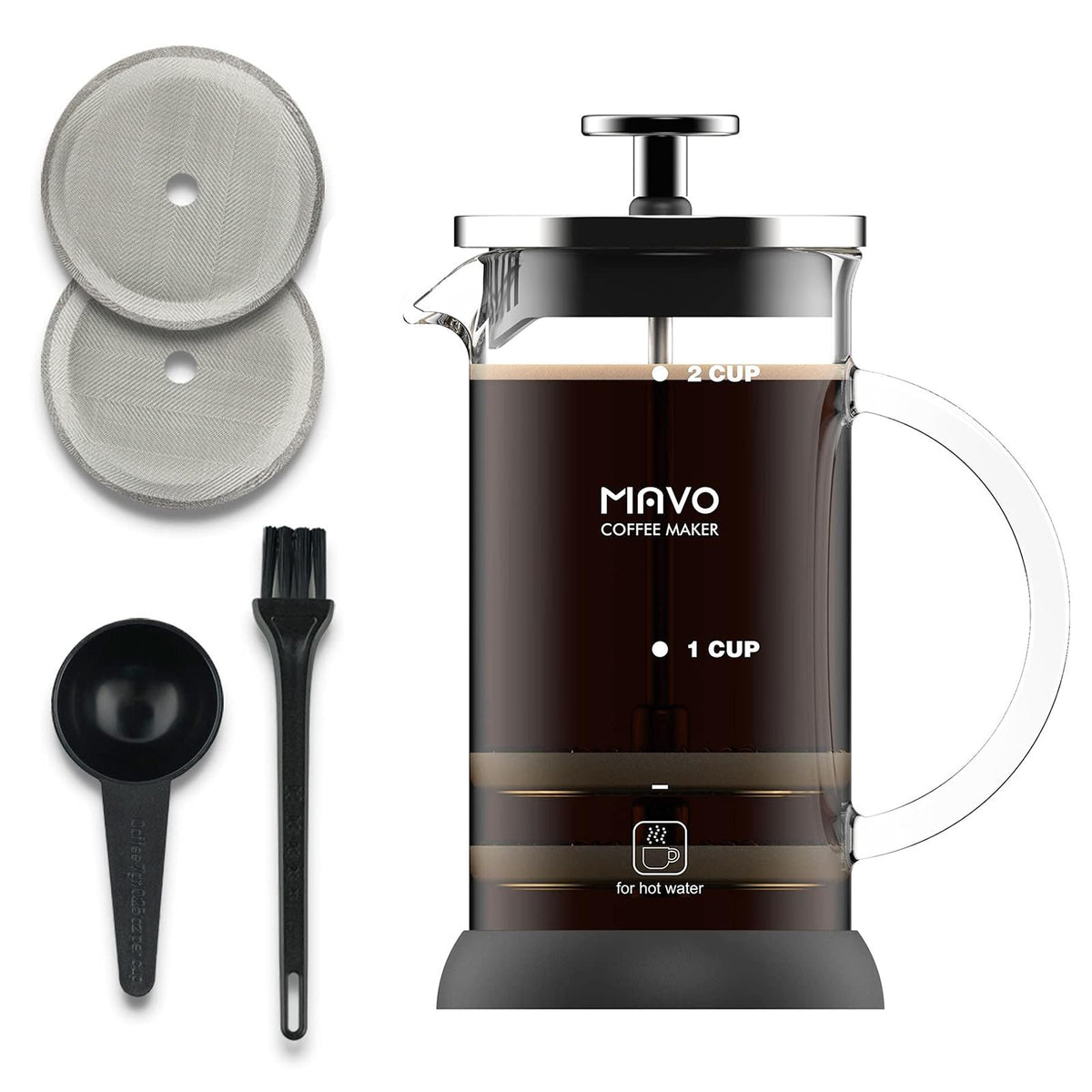 French Press Coffee Maker Stainless Steel Cold Brew Heat Resistant Glass Coffee & Tea Maker with 2 Filter