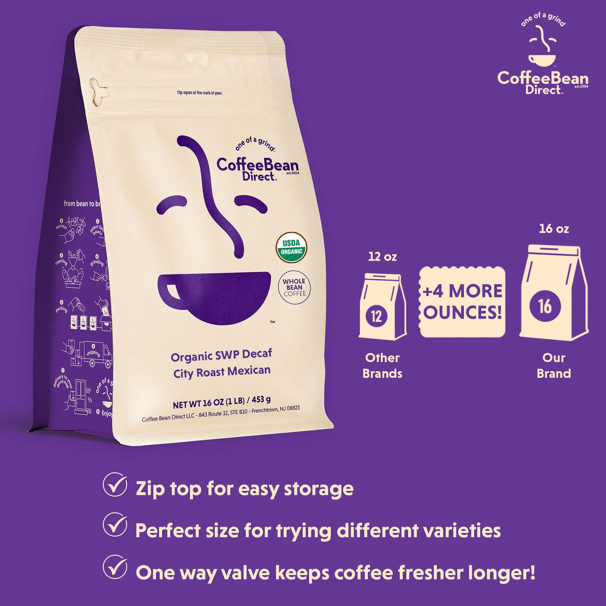 Organic Swiss Water Process Decaf City Roast Mexican (16 Ounce)
