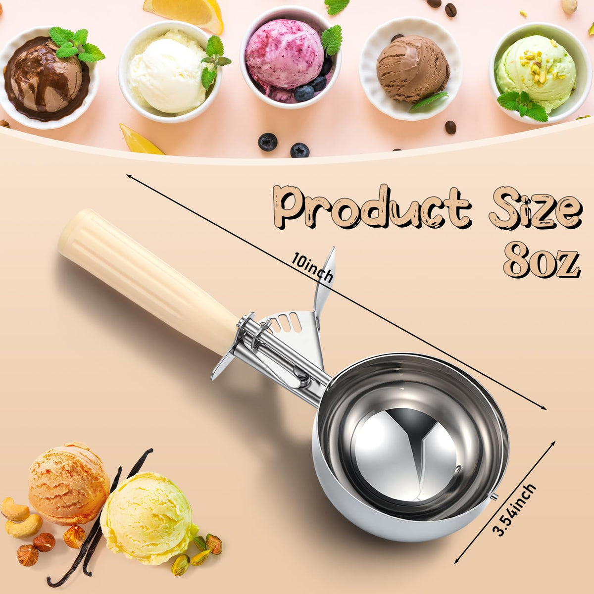 4 Pcs Ice Cream Scooper with Trigger (4 Count)