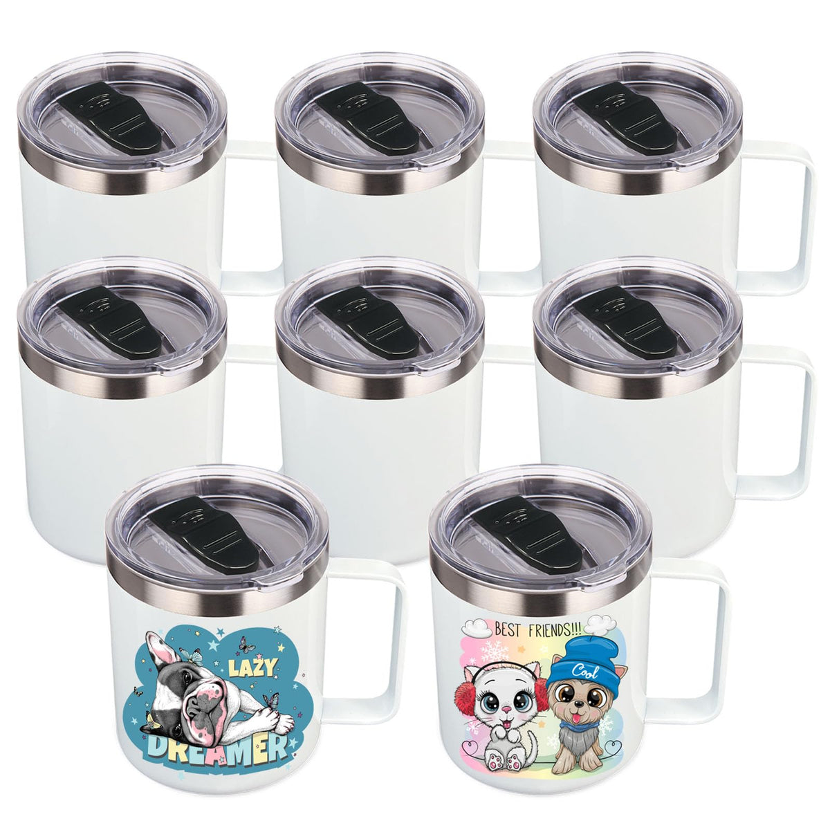 14oz sublimation Insulated Stainless Steel Coffee Mug with Lid Bulk 8 Pack (8 Count)