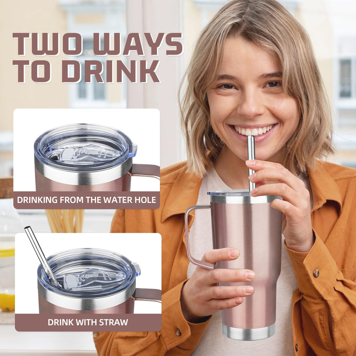 20 oz Tumbler with Handle Stainless Steel Insulated Coffee Tumbler with Lid and Straw Double Wall Vacuum Insulated Coffee Mug Leak Proof Travel Mug Tumbler for Hot and Cold Drink