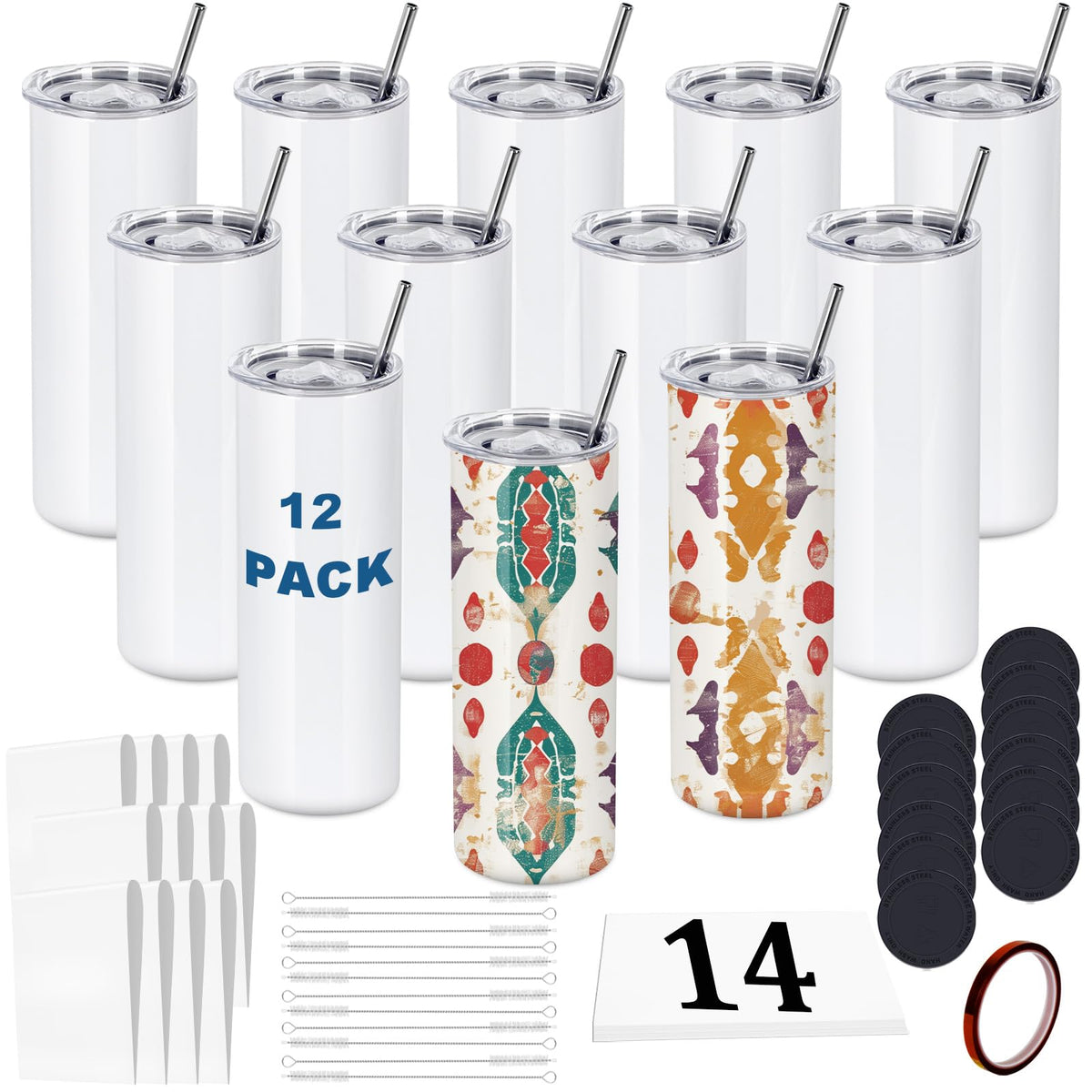 12 Pack 20 OZ Sublimation Tumblers Bulk (12 Count)