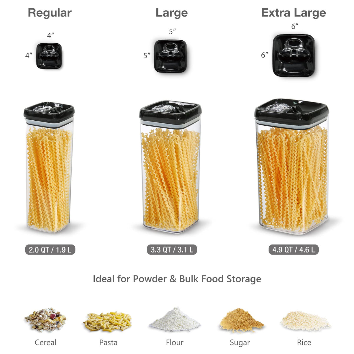 Flip Tite Acrylic Food Storage Container with Lid 6” XL Air Tight Ring Seal Flip Lock (3 Count)