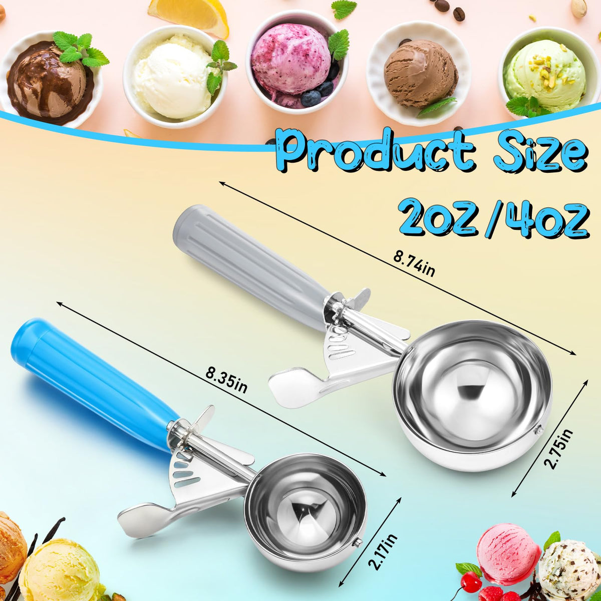2 Pcs Ice Cream Scooper with Trigger (2 Count)