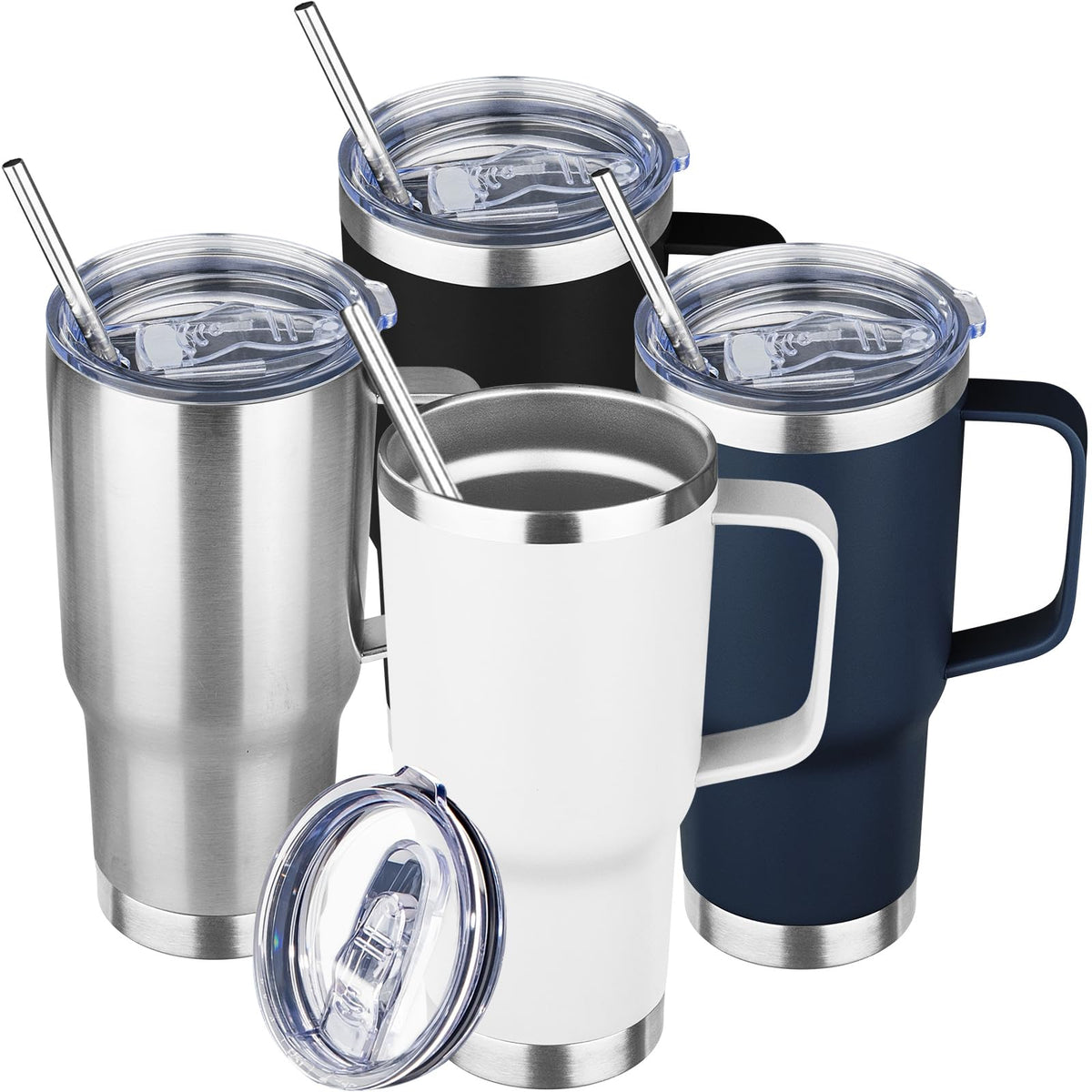 20 oz Tumbler with Handle Stainless Steel Insulated Coffee Mug Tumbler with Lid and Straw Double Wall Vacuum Insulated Coffee Mug Leak Proof Travel Mug Tumbler for Hot and Cold Drink (4 Count)