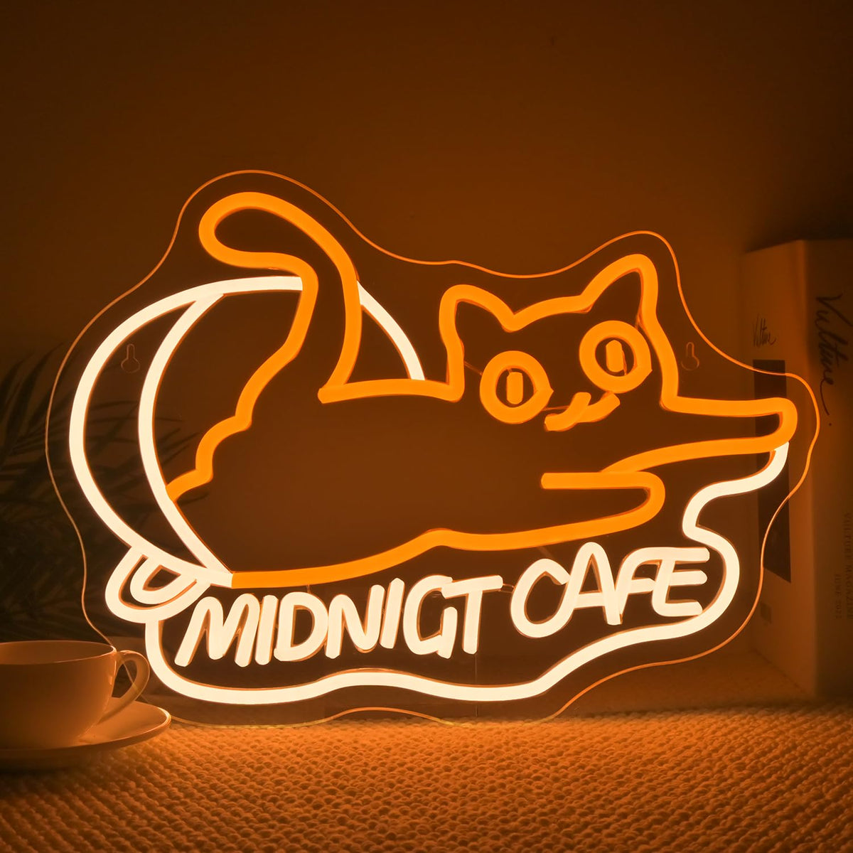 Midnight Cafe Neon Sign Coffee Cat Night Light Decoration for Coffee Shop