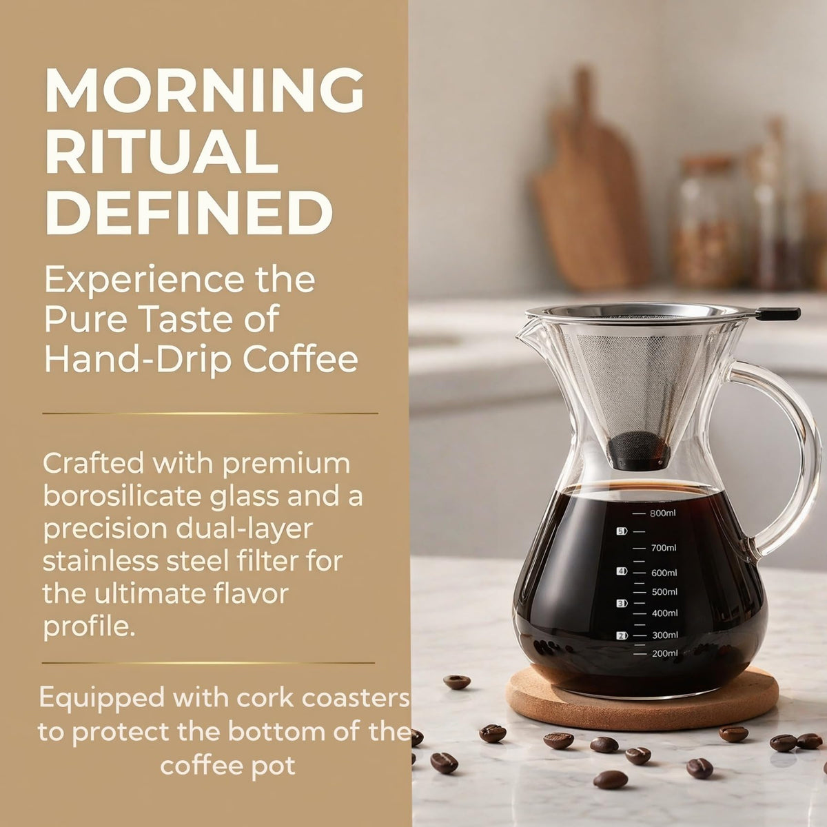 Pour Over Coffee Maker Set with Reusable Stainless Filter 27 fl oz