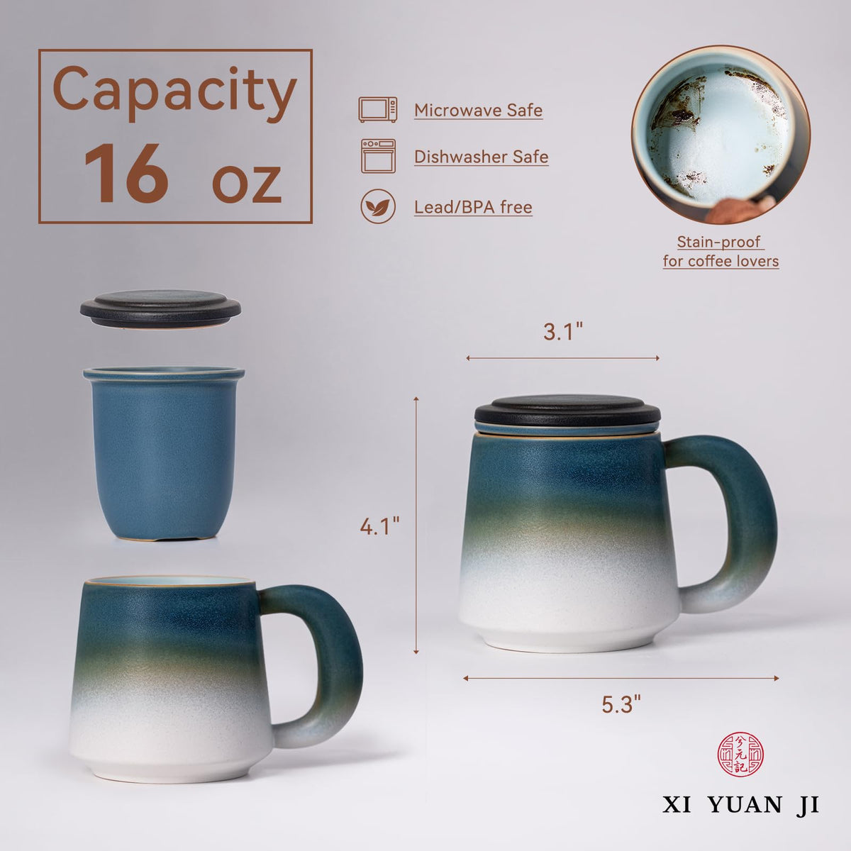 Ceramic Tea Mug with Infuser & Lid