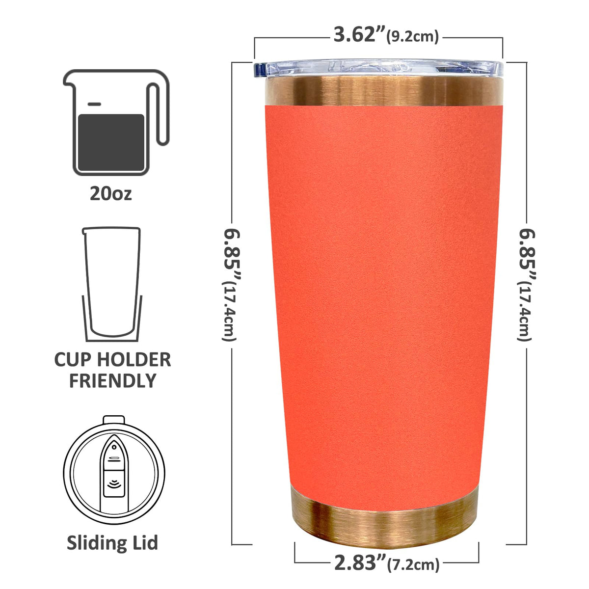 20 oz Tumbler Bulk Stainless Steel Tumblers with Lids and Straws Orange (4 Count)
