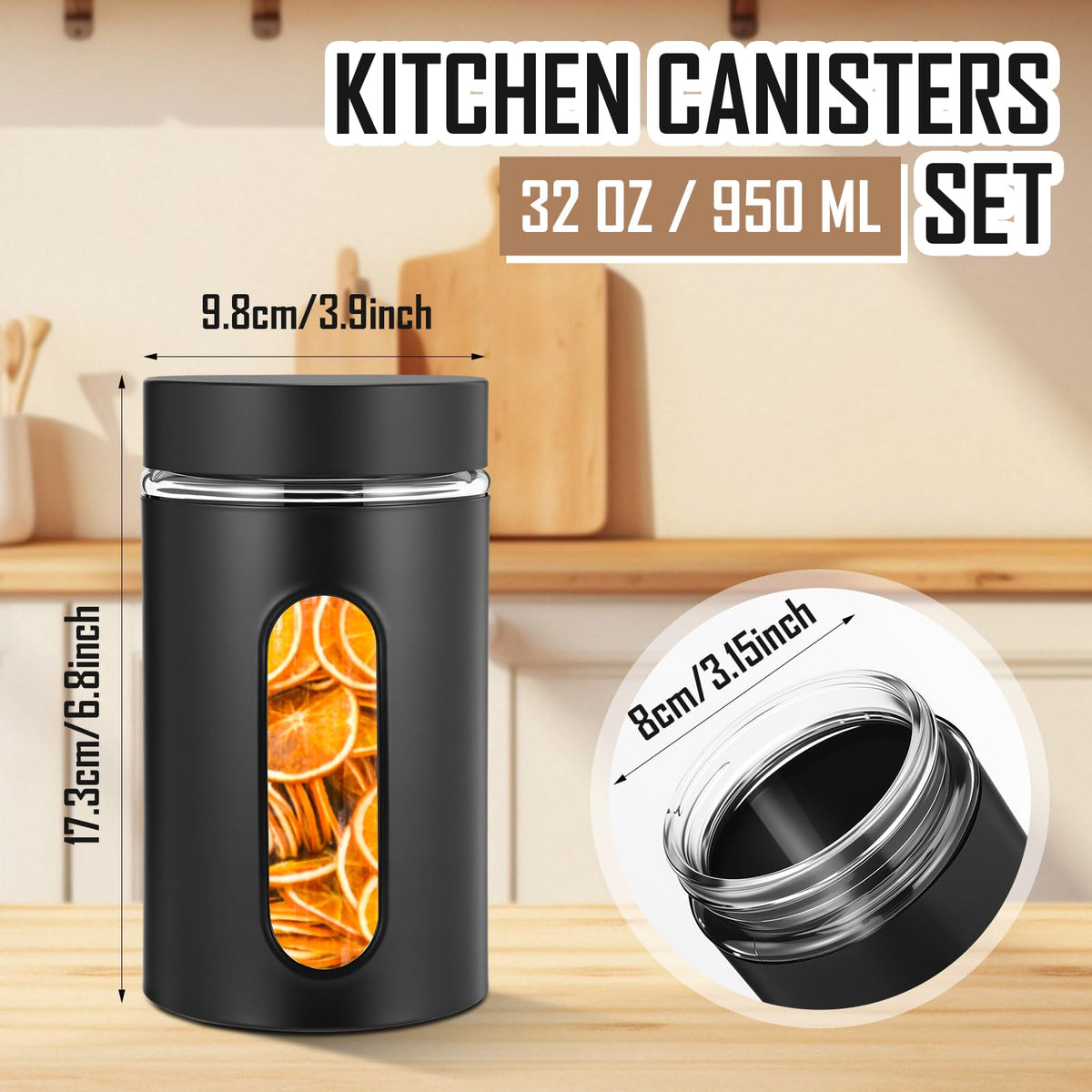 6 Pack Kitchen Canisters Set Airtight Stainless Steel Canister Food Storage Container with Window Glass (6 Count)