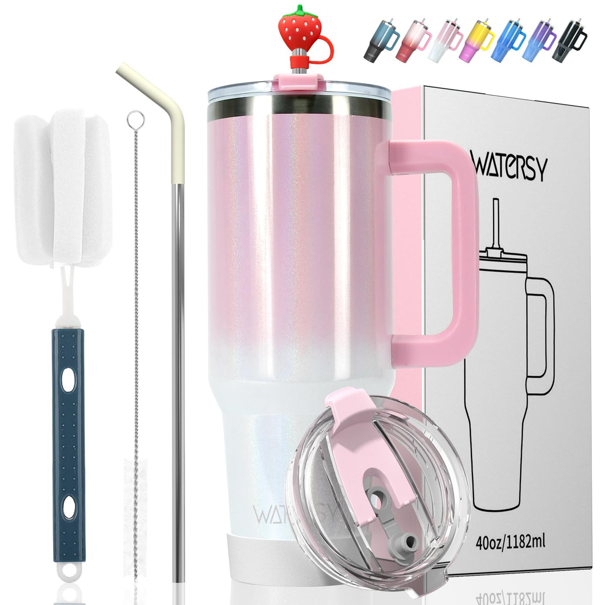 30 oz Shiny Tumbler with Handle and Straw