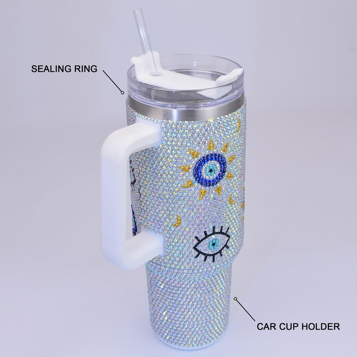 40oz Bling Rhinestone Tumbler with Handle and Straw Glitter Cups