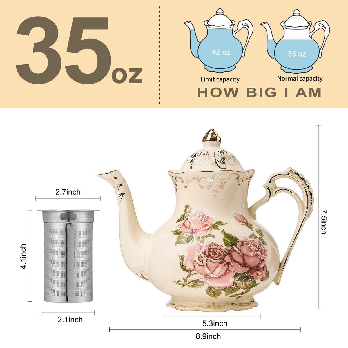 Pink Rose Teapot with Infuser