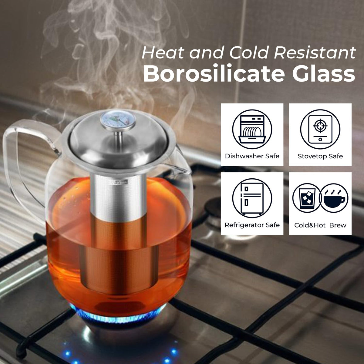 68oz Glass Teapot with Thermometer (68 Count)