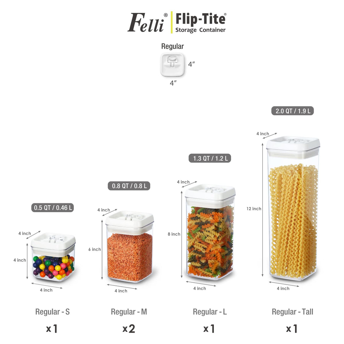 Flip Tite Storage Container with Lid 4" Airtight Ring Seal Top (5 Count)