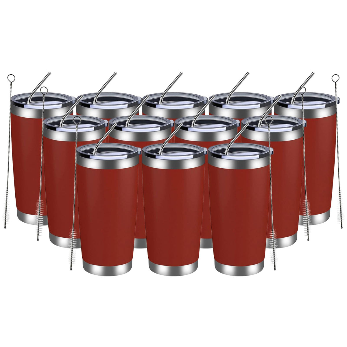 20oz Tumbler 12 Pack Double Wall Vacuum Insulated Travel Mug Bulk (12 Count)