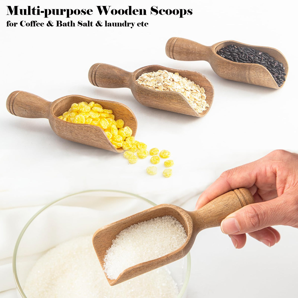 Wooden Scoops for Canisters 3PCS Wooden Scoop for Jars Acacia 5″ Med (3 Count)
